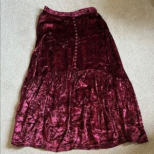 APRIL CORNELL Crushed Velvet Burgundy Maxi Skirt